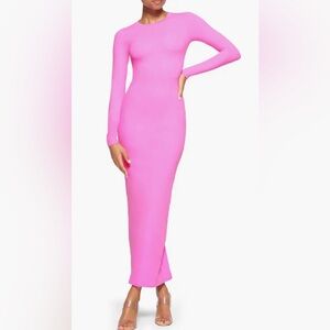 SKIMS Fits Everybody Crew Neck Long Sleeve Dress in Neon Orchid